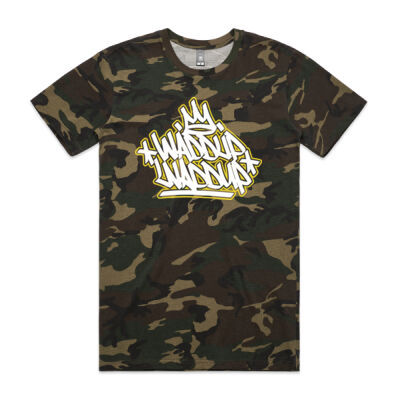 WayneO's Adventures - Waddup Waddup Camo Shirt (Handstyle Graffiti Design) Thumbnail